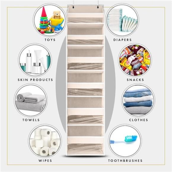 Over the Door Hanging Storage Organizer with Pockets for Closet Bathroom Nursery - Picture 6 of 7